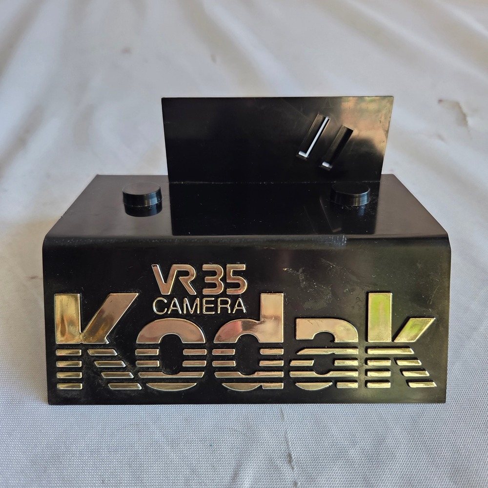 Vintage Kodak VR35 Camera Store Display Stand Gold Logo Black Acrylic Sign